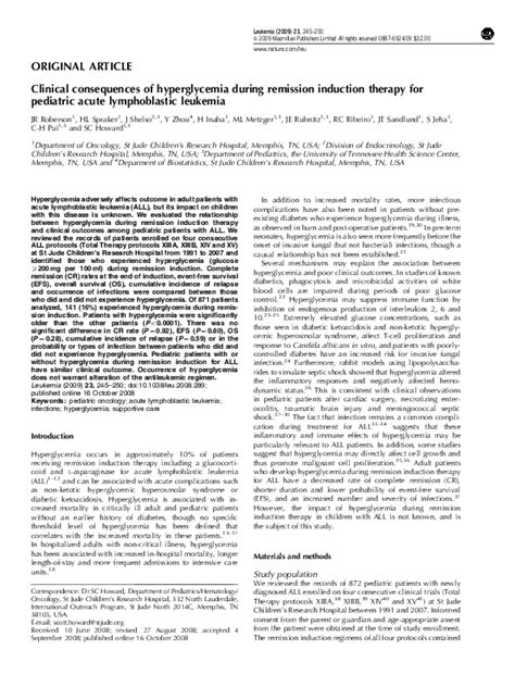 Pdf Clinical Consequences Of Hyperglycemia During Remission Induction