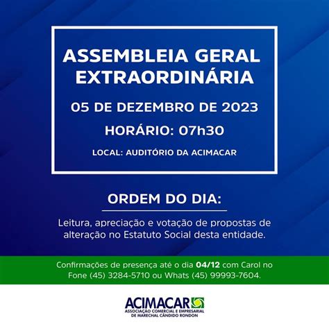 Acimacar convoca associados para Assembleia Geral Extraordinária