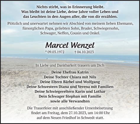 Traueranzeigen von Marcel Wenzel Märkische Onlinezeitung Trauerportal