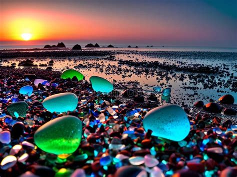 Colorful Glass Pebble Beach during the Sunset Stock Photo - Image of ...