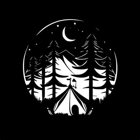 Camping blanco y negro icono aislado ilustración vectorial Vector Premium