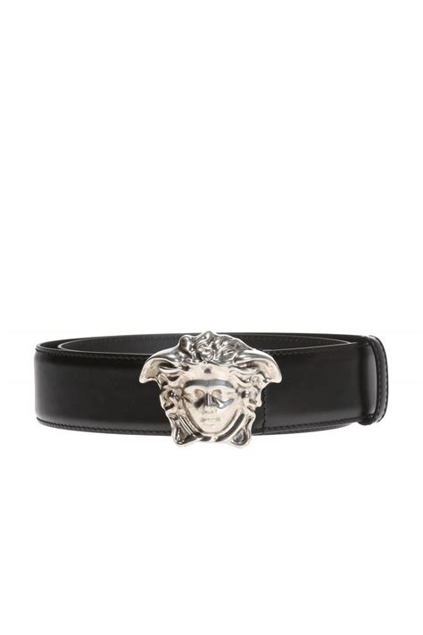 Versace Leather Belt With Medusa Head Motif In Black Navy Blue Red