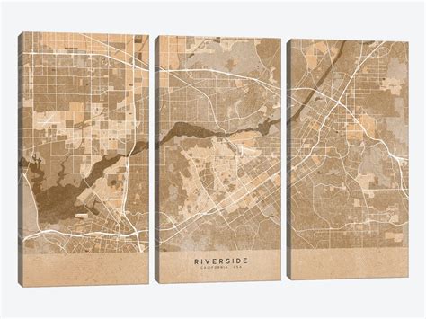 Map Of Riverside (Ca, USA) In Sepia Vint - Canvas Wall Art | blursbyai