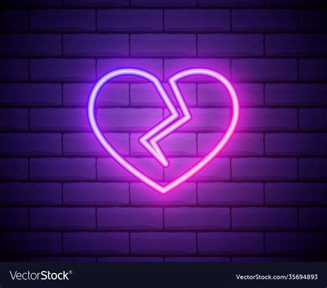 Broken Heart Neon Light Icon Heartbreak Glowing Vector Image