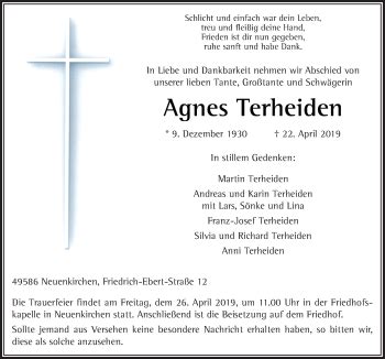 Traueranzeigen Von Agnes Terheiden Noz Trauerportal