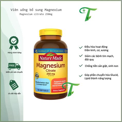 Viên uống bổ sung Magie Nature Made Magnesium Citrate 250mg 180 viên