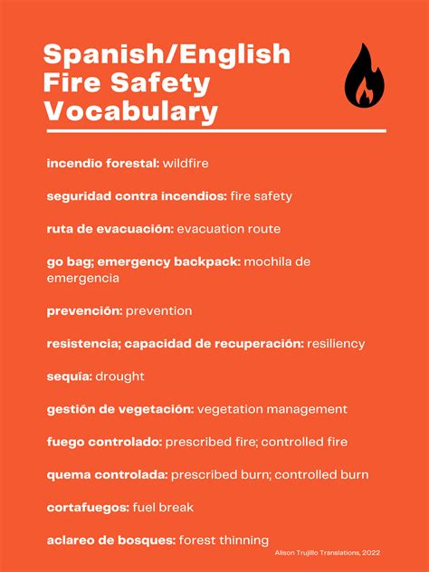 Spanishenglish Fire Safety Vocabulary Alison Trujillo Translations