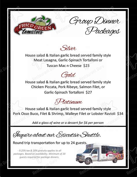 Menu at Fried Green Tomatoes pub & bar, Galena, 213 N Main St