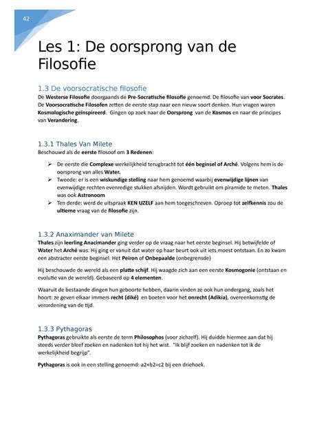 Samenvatting Filosofie 2016 2017 42 Les 1 De Oorsprong Van De