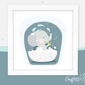 Cute Elephant Bathing Printable Picture Nursery Wall Art Etsy