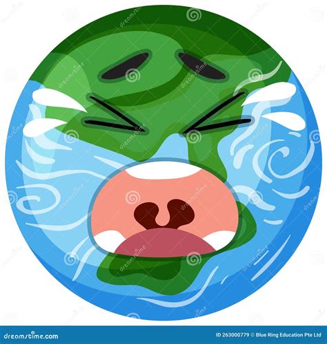 Crying Earth Cartoon Character From Greenhouse Effect And Global