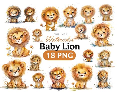 Watercolor Baby Lion, Baby Lion Clipart, Baby Lion PNG, Baby Lion ...