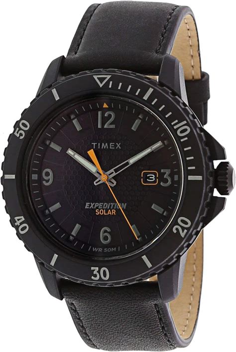 Timex Men S Expedition Gallatin Solar Tw B Black Leather Quartz