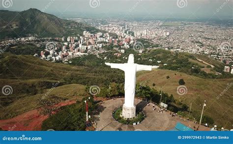 Aerial Drone Footage of Cristo Rey in Cali, Colombia. Jesus Statue ...