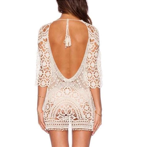 Women Sexy Lace Crochet Swimsuit Cover Up Backless Bikini Cover Ups