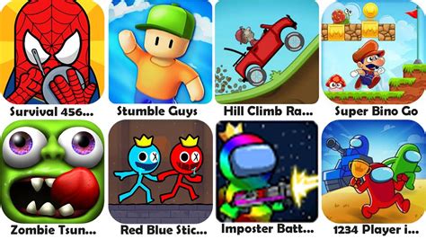 Survival 456 Stumble Guys Hill Climb Racing Zombie Tsunami Red And