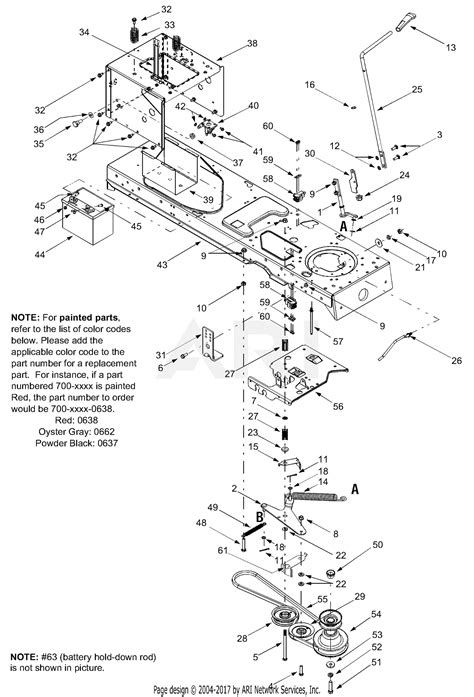 Troy Bilt 13AJ609G766 Bronco (2004) Parts Diagram for PTO & Battery