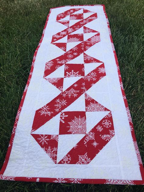 Quilted Christmas Table Runner Extra Long Red And White Quilt Etsy