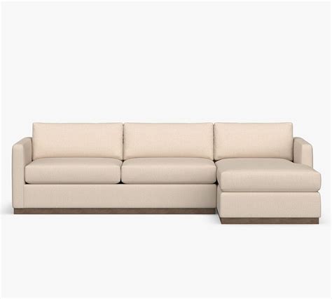 Carmel Square Slim Arm Upholstered Sofa Chaise Sectional With Wood Base