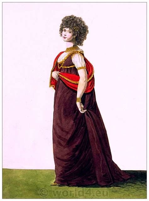Regency Roman style dress. Petticoat of puce-colored satin.