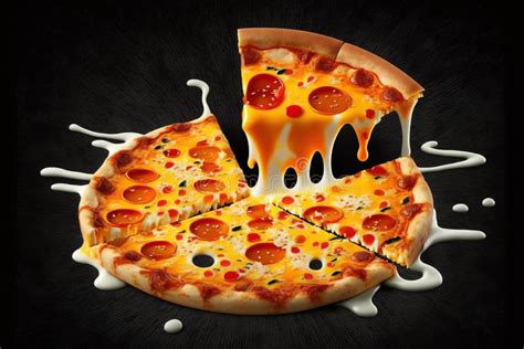 Hot Pizza Slice With Melting Cheese Generative AI Stock Illustration