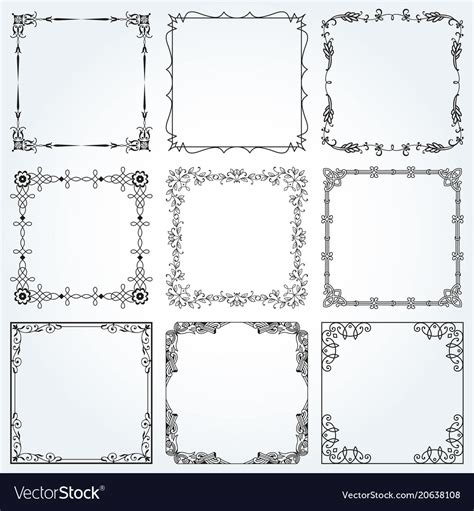 Decorative Frames And Borders Square Set Vector Image