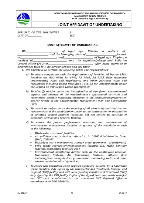 Affidavit Of Joint Undertaking Of The Pco Search Fm Cpd