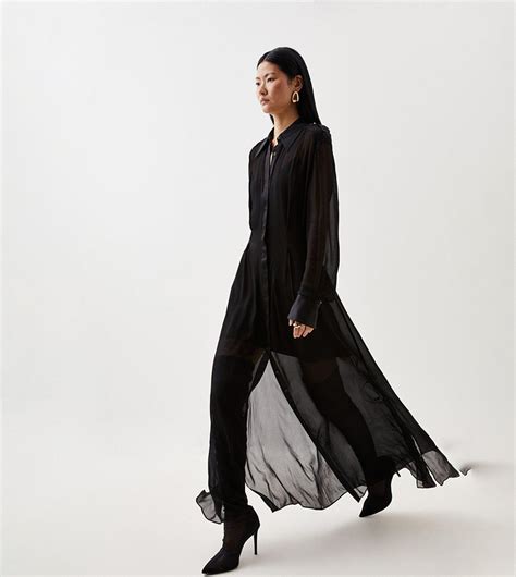 Buy Karen Millen Premium Georgette Sheer Maxi Shirt Dress In Black