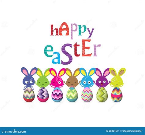 Easter Eggs And Bunny Colorful Greeting Card Stock Vector Illustration Of Fence Cartoon 50364571