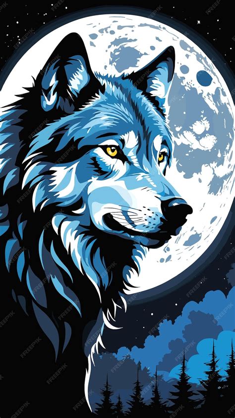 Lobo E Lua Desenho - Vector de desenho de desenho animado de lobo e lua | Vetor Premium