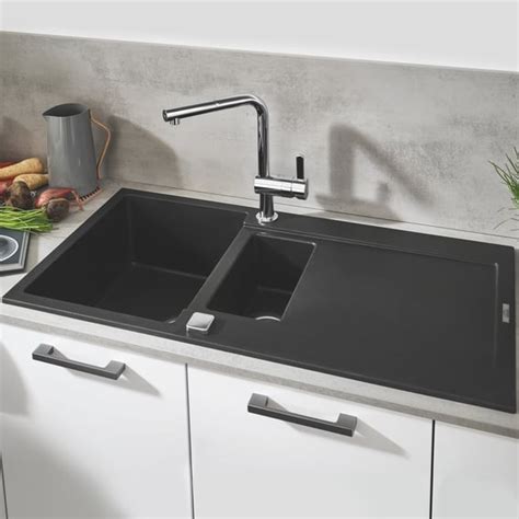 Grohe K500 Küchenspüle mit Restebecken und Abtropffläche drehbar