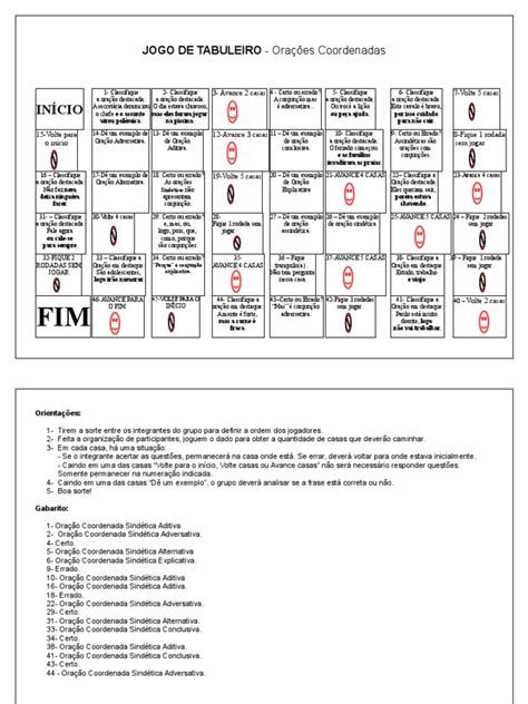 Jogo Do Tabuleiro Orações Coordenadas Odt Pdf