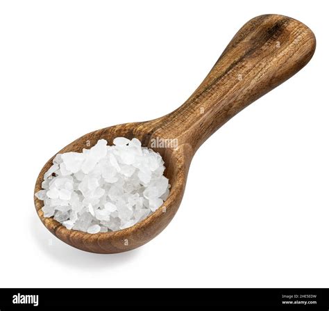 Sea Salt In Wooden Spoon Isolated On White Stock Photo Alamy