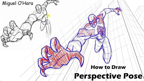 How To Draw Perspective Pose Spider Man Action Pose Drawing Miguel O Hara Dynamic Pose Youtube