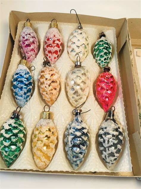 Vtg 12 Mercury Glass Pinecone Frosted Christmas Tree Ornament West Germany 3 In Frosted