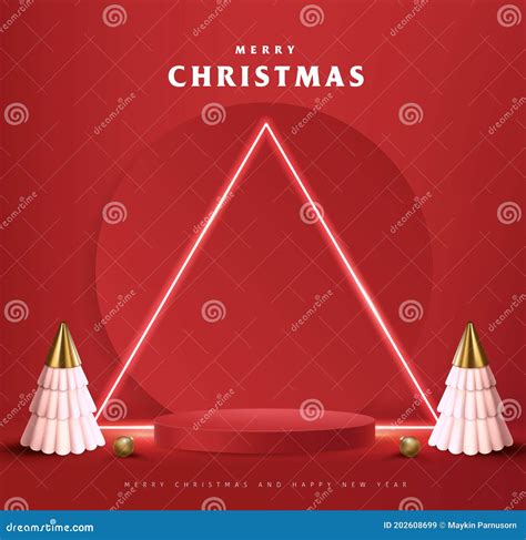 Merry Christmas Banner With Product Display Cylindrical Shape Stock Vector Illustration Of