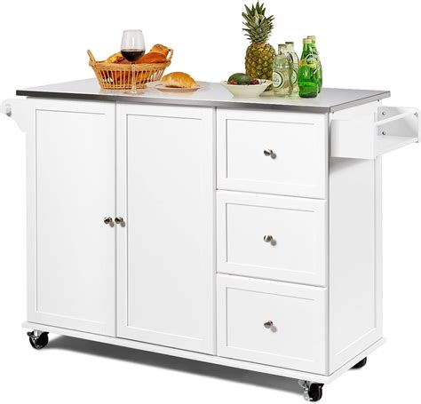 Tangzon Large Kitchen Island On Wheels Rolling Storage Trolley With