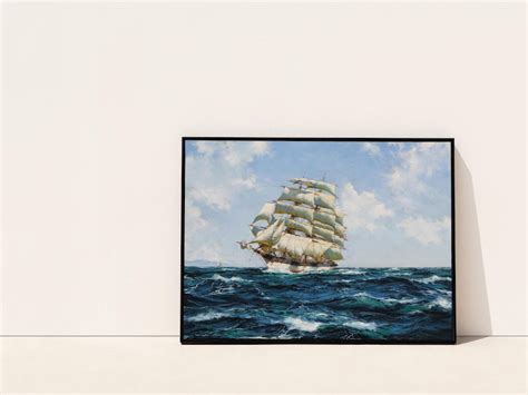 Antique Sailing Ship Print Vintage Oil Painting of Ship at Sea, British ...