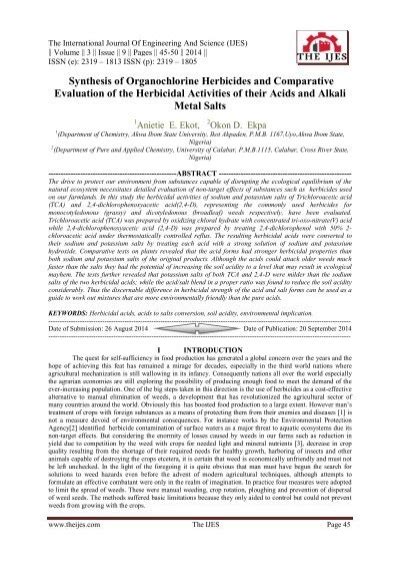 Synthesis of Organochlorine Herbicides and Comparative Evaluation of the Herbicidal Activities ...