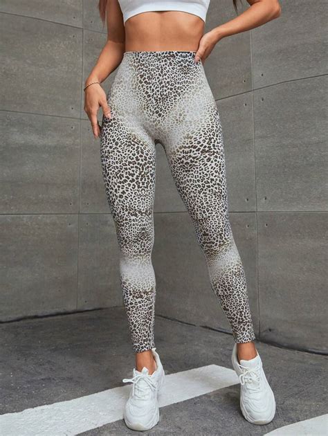 Leopard Print Wideband Waist Sports Leggings Shein Usa