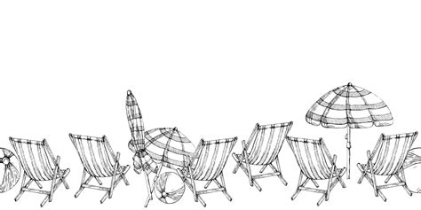 Premium Vector Hand Drawn Vector Ink Striped Beach Chair And Umbrella Seamless Horizontal