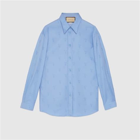 Oxford Cotton Shirt In Blue Ready To Wear Gucci® Si