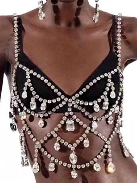 Peça Cadeia De Corpo Sexy Decorada Strass E Bikini Cadeia De Peito E Calcinha Ideal