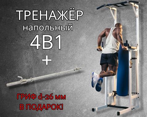 Тренажер Напольный 5 в 1 турник+брусья+пресс+жим+гриф штанги (белый ...