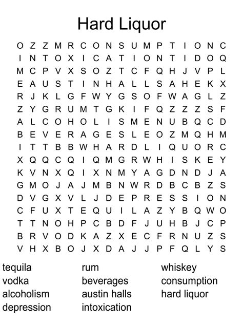 Alcohol Word Search Printable