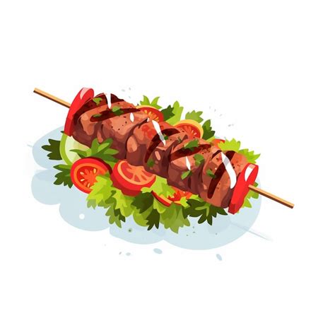 Beef Meat Grill Vector Kebab Meal Food Restaurant Isolated Illustration