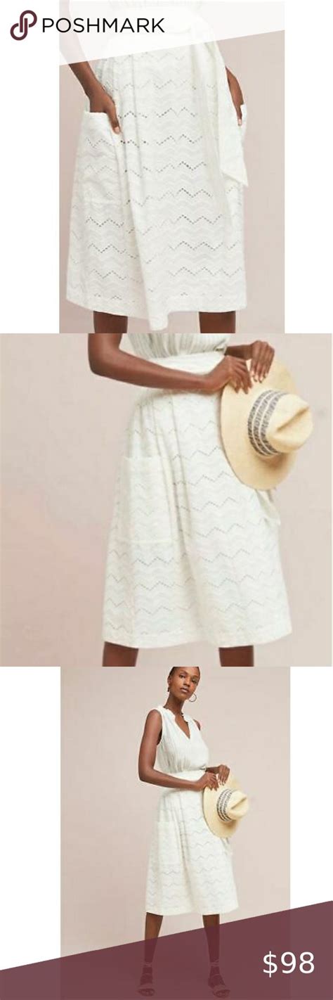 Anthropologie Tracy Reese Belted Waves Eyelet Embroidery White Midi