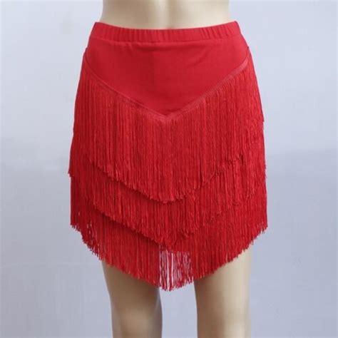 Ladies Latin Skirt Tango Rumba Dance Tassels Fringe Ballroom With