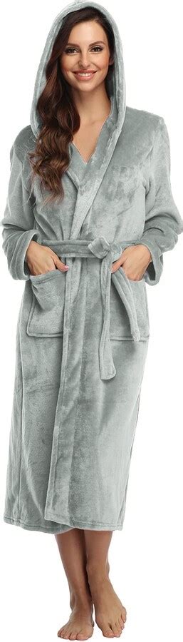 Nuofengkudu Ladies Fleece Thermal Dressing Gown Hooded Housecoat Fluffy