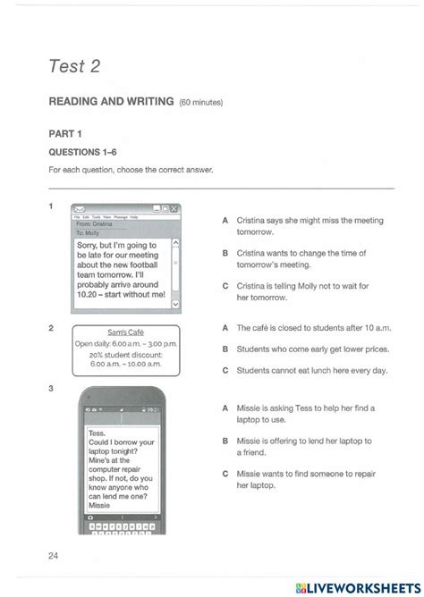 Ket Reading Part 1 2 Worksheet Live Worksheets